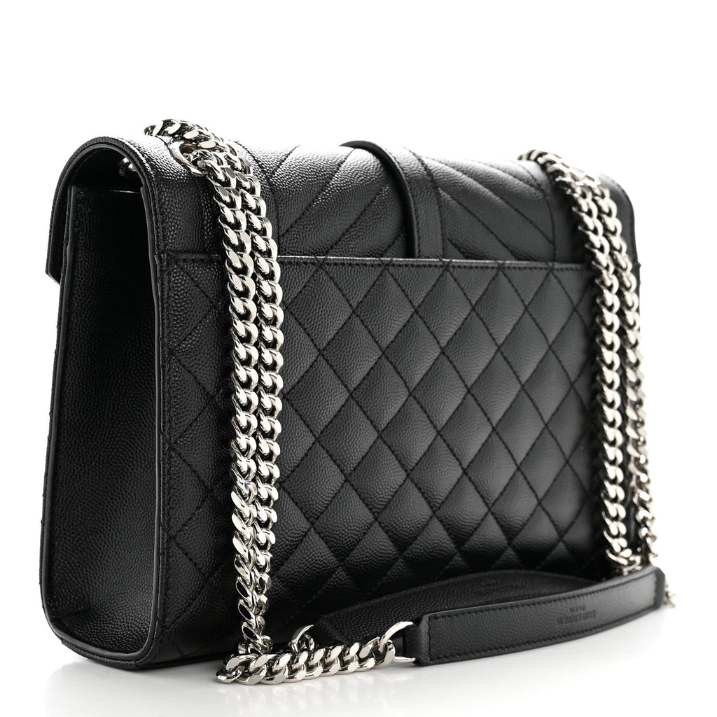 Grain De Poudre Textured Mixed Matelasse Triquilt Medium Monogram Satchel Black