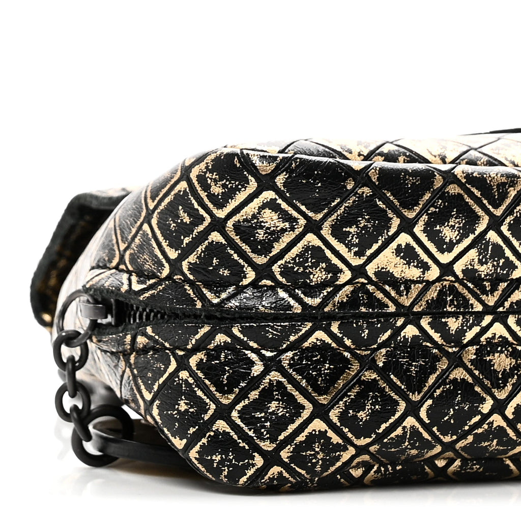 Calfskin Intrecciomirage Embossed Butterfly Chain Crossbody Black Gold