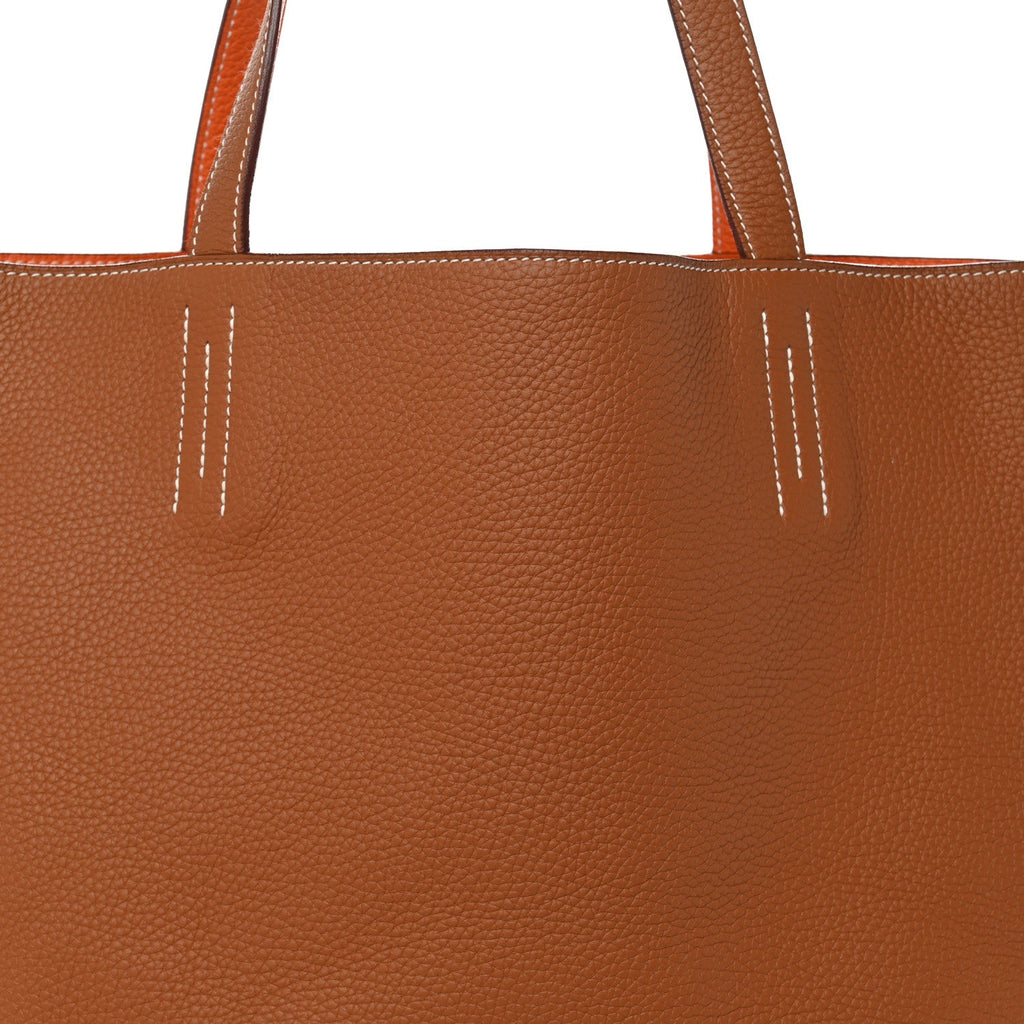 Taurillon Clemence Double Sens 45 Reversible Tote Orange Gold