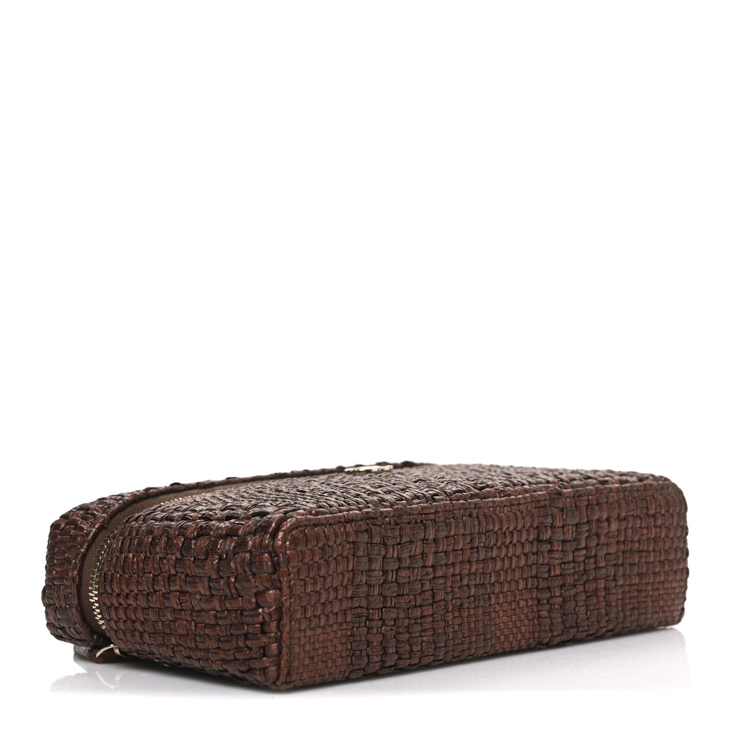Braided Raffia Quilted Top Handle Slim Vanity With Chain Brown