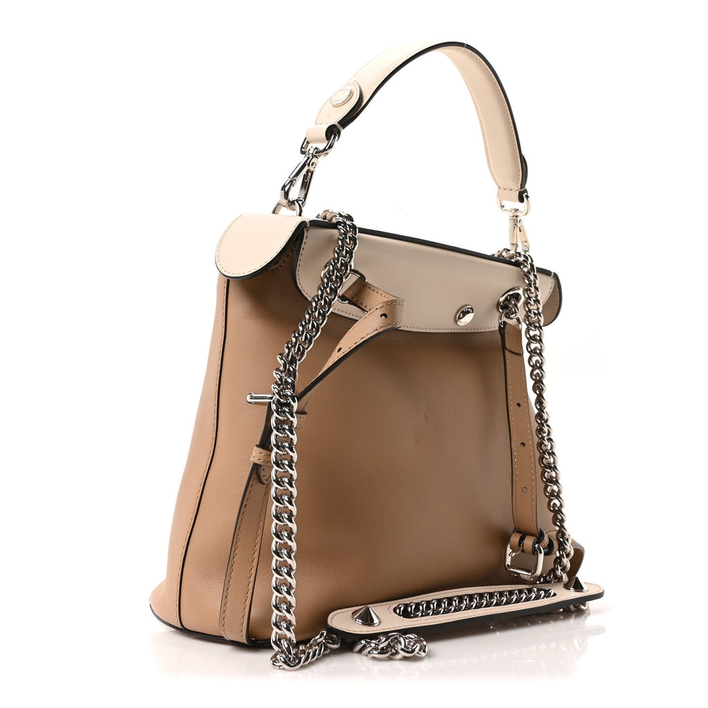 Vitello Century Pearl Bi-Color Scalloped Back to School Backpack Cuoio Camelia