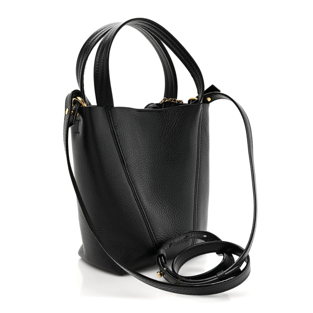 Grained Calfskin Small Spin Tote Black