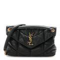 Lambskin Quilted Small Loulou Puffer Monogram Chain Satchel Black