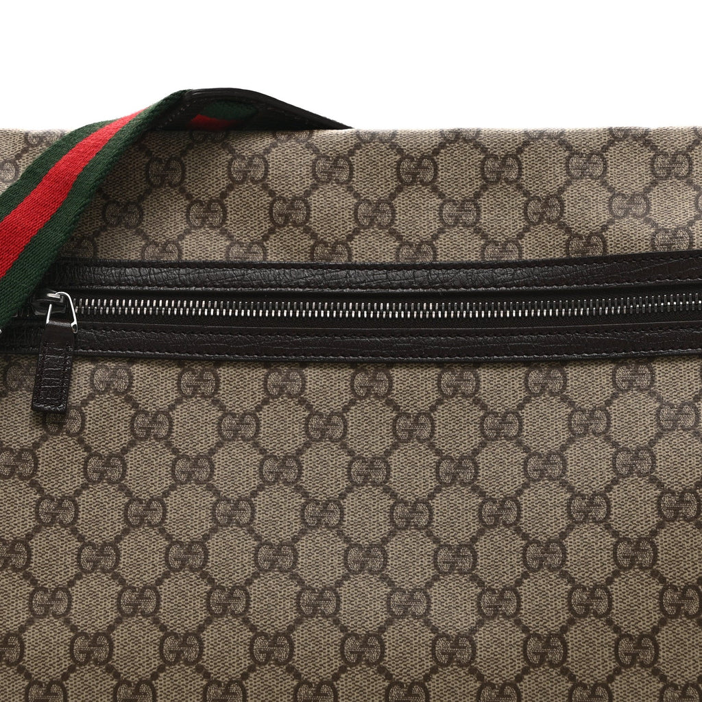 GG Plus Monogram Web Large Flap Messenger Bag Beige Dark Brown