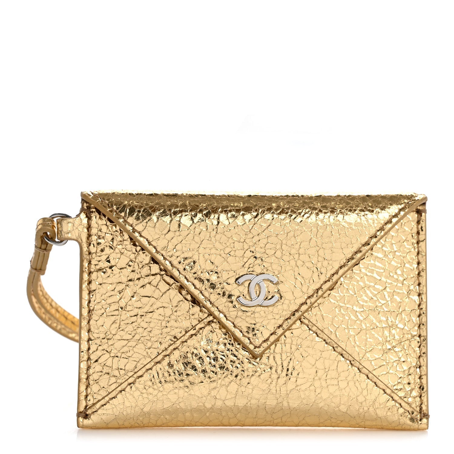 Metallic Lambskin  Holder Bag Charm Gold