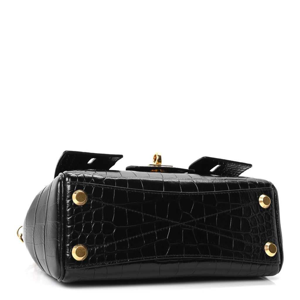 Calfskin Crocodile Embossed Mini Bel Air Carry All Bag Black