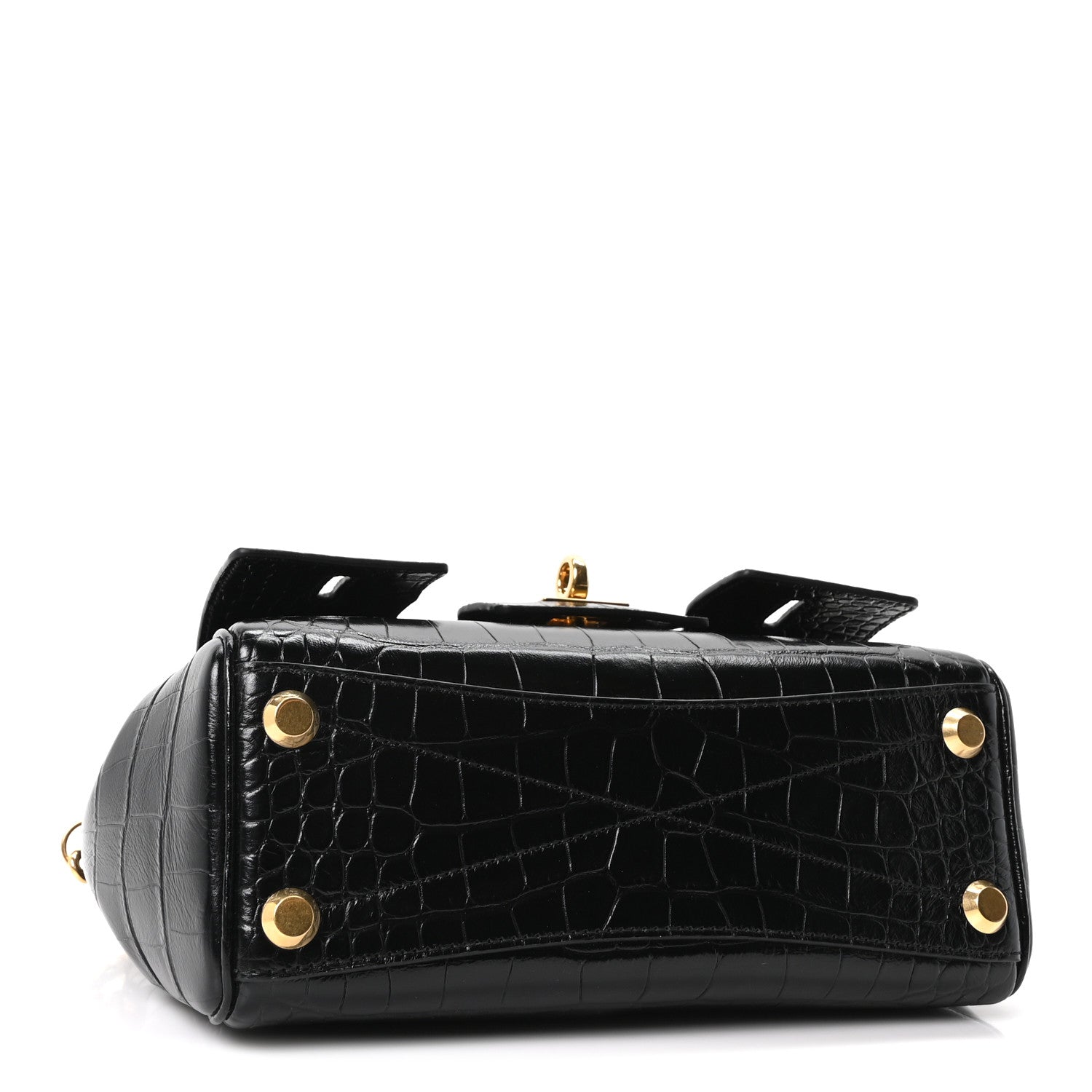 Calfskin Crocodile Embossed Mini Bel Air Carry All Bag Black