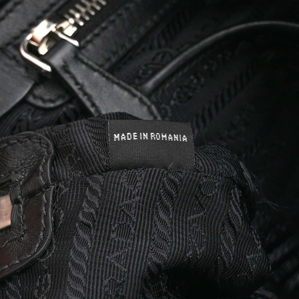 Tessuto Nylon Calfskin Dome Satchel Black