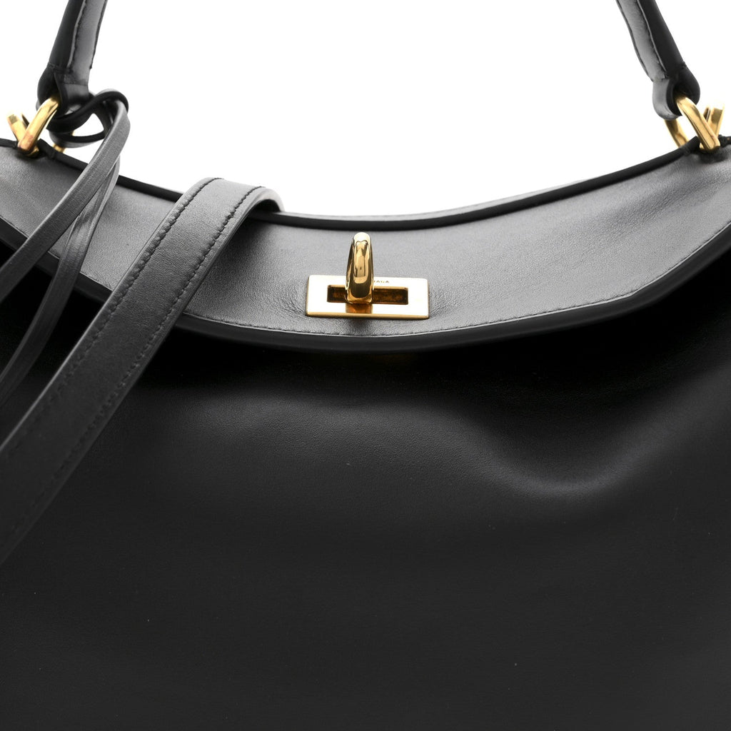 Natural Smooth Calfskin Small Rodeo Top Handle Handbag Black