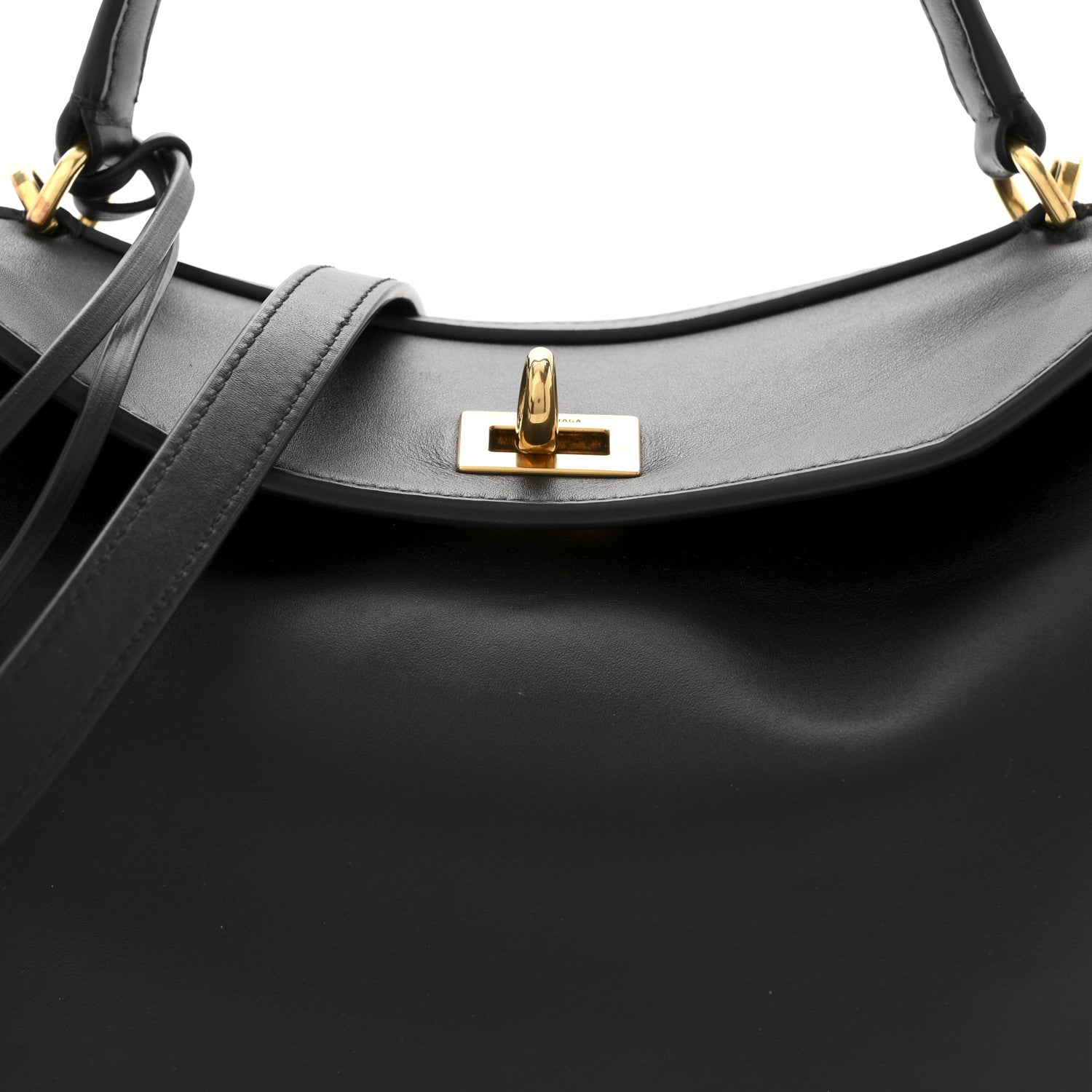 Natural Smooth Calfskin Small Rodeo Top Handle Handbag Black