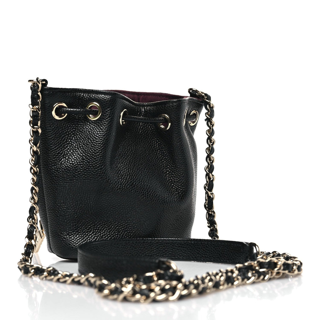 Caviar Quilted Mini CC Pocket Bucket Bag Black