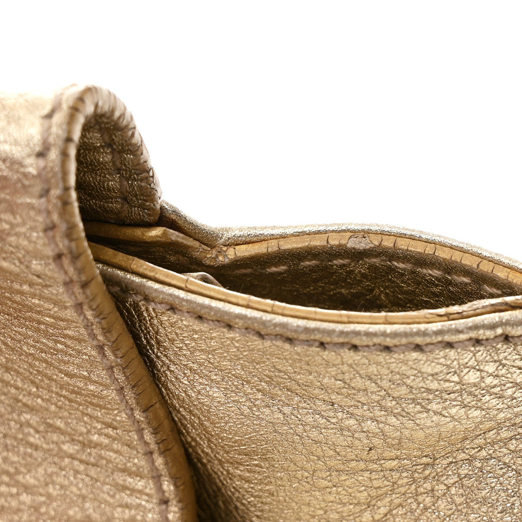 Metallic Grained Calfskin Medium Sofia Satchel Gold