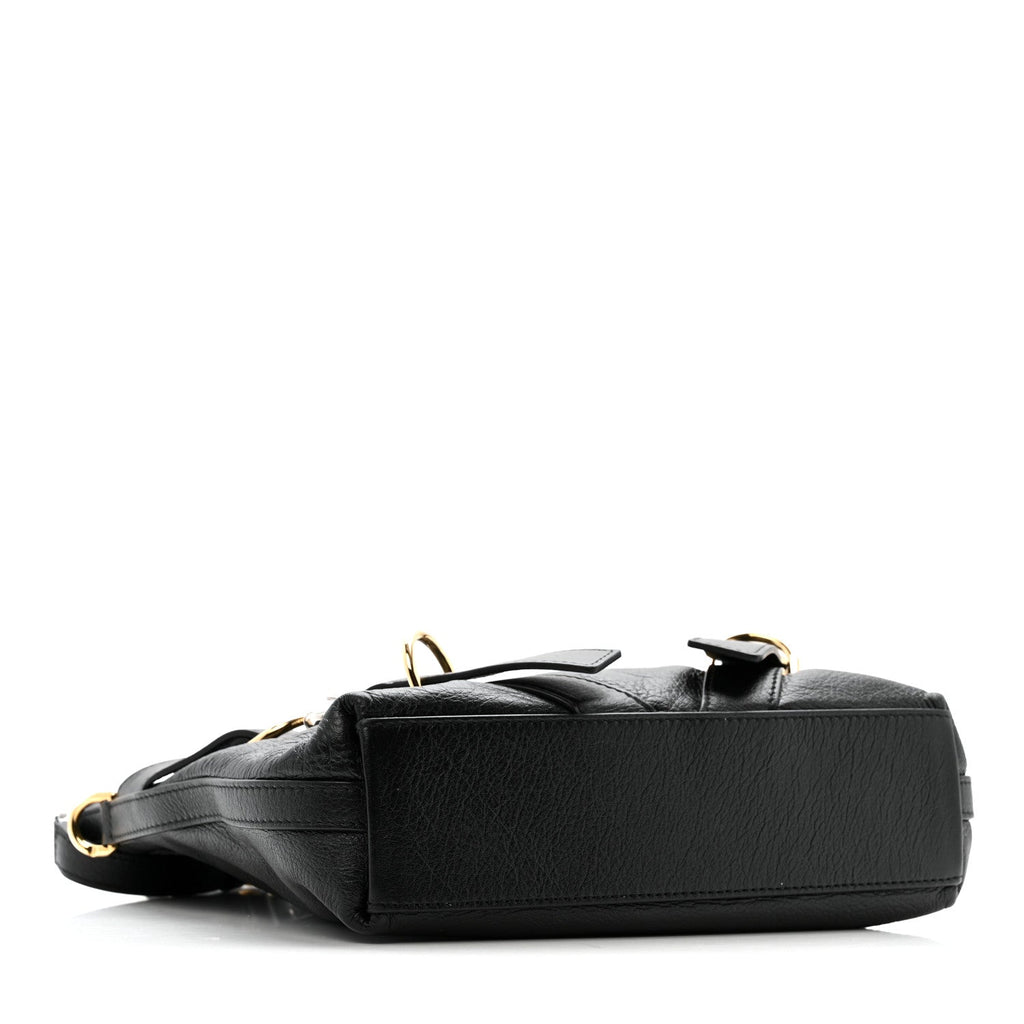 Crinkled Calfskin Small Voyou Bag Black