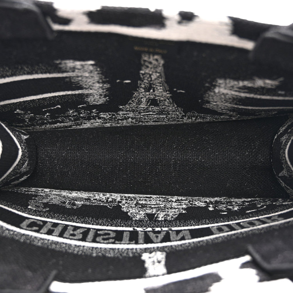 Canvas Embroidered Medium Paris Book Tote Black White