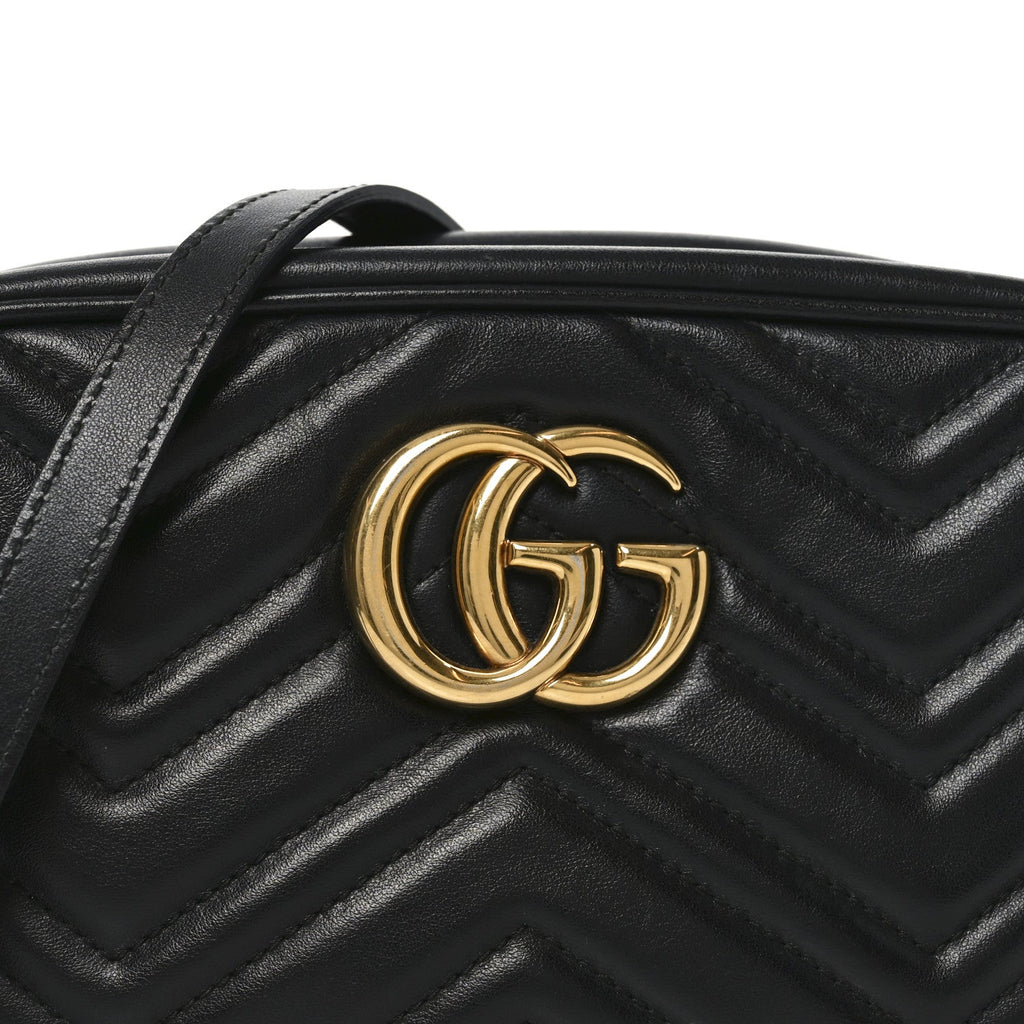 Calfskin Matelasse Small GG Marmont Chain Shoulder Bag Black