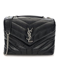 Calfskin Y Quilted Monogram Small Loulou Chain Satchel Black
