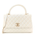 Iridescent Caviar Quilted Small Coco Handle Flap White