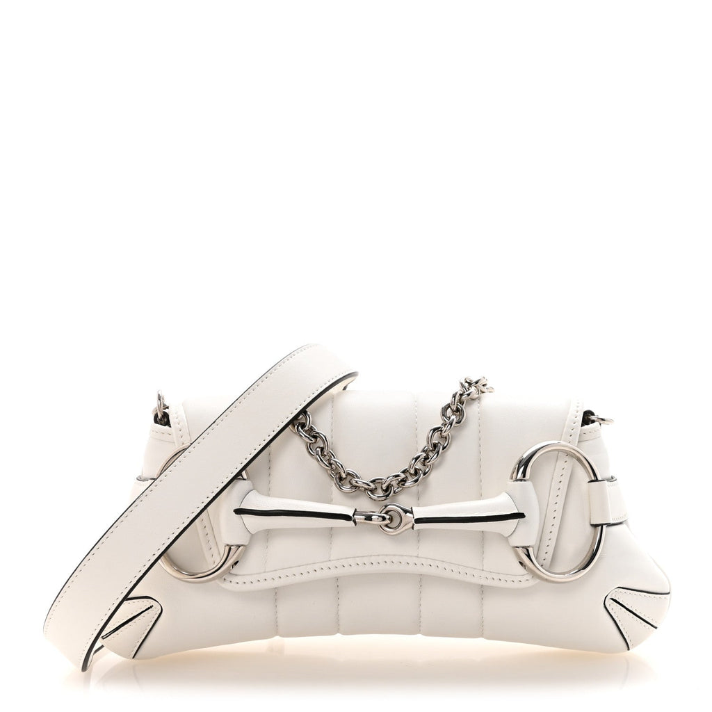 Nappa Vertical Matelasse Small Maxi Horsebit Chain Shoulder Bag Great White