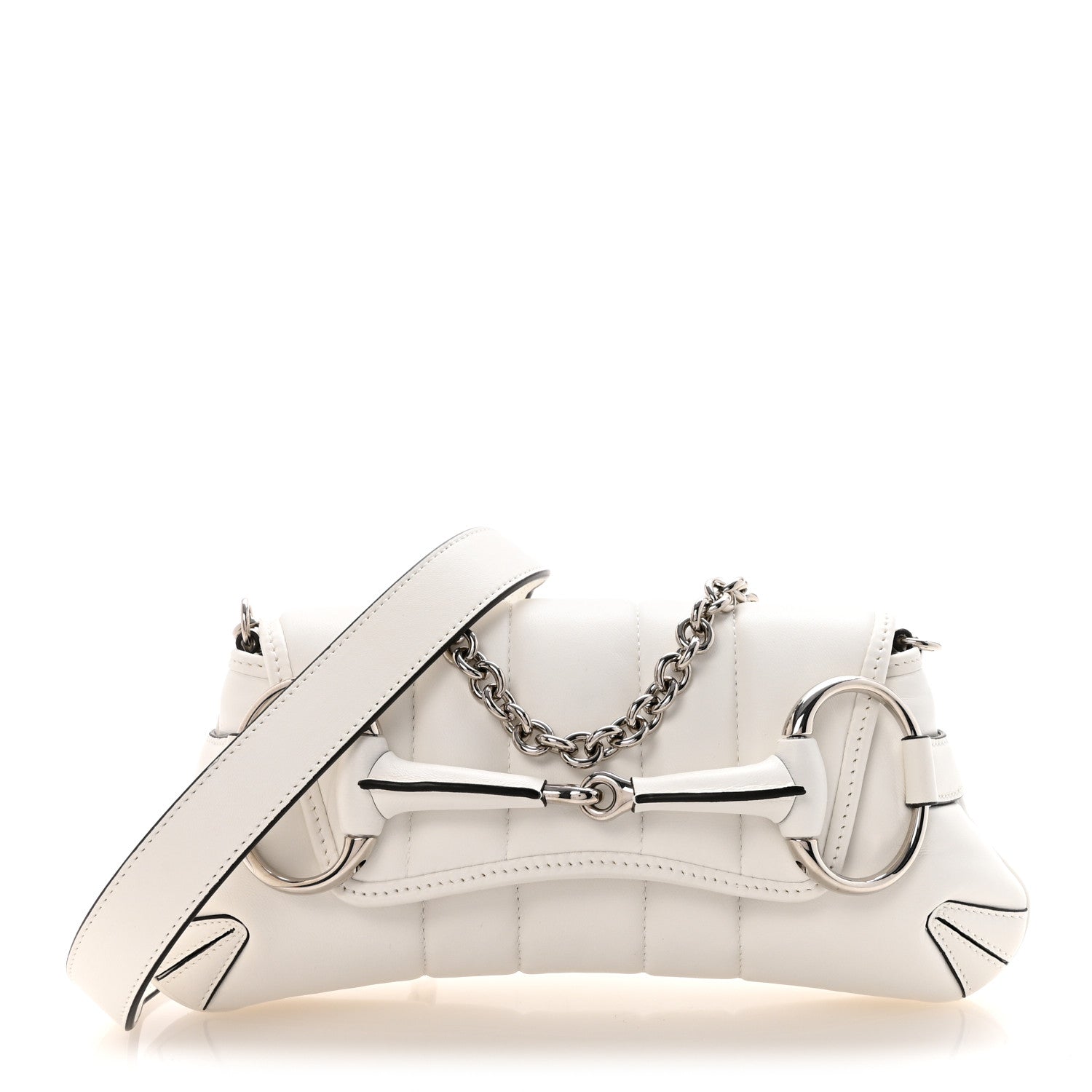 Nappa Vertical Matelasse Small Maxi Horsebit Chain Shoulder Bag Great White