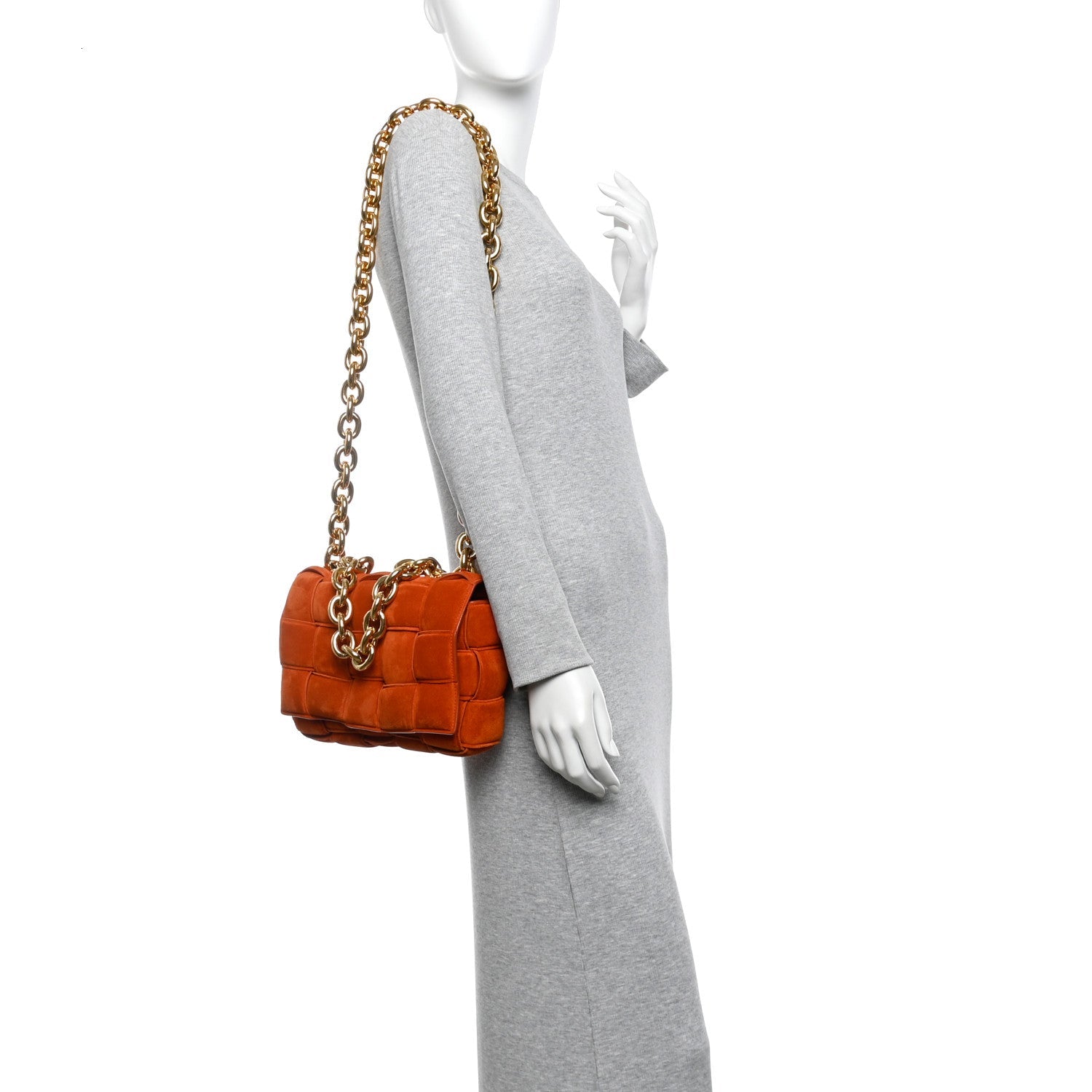 Suede Maxi Intrecciato Padded Chain Cassette Crossbody Bag Maple