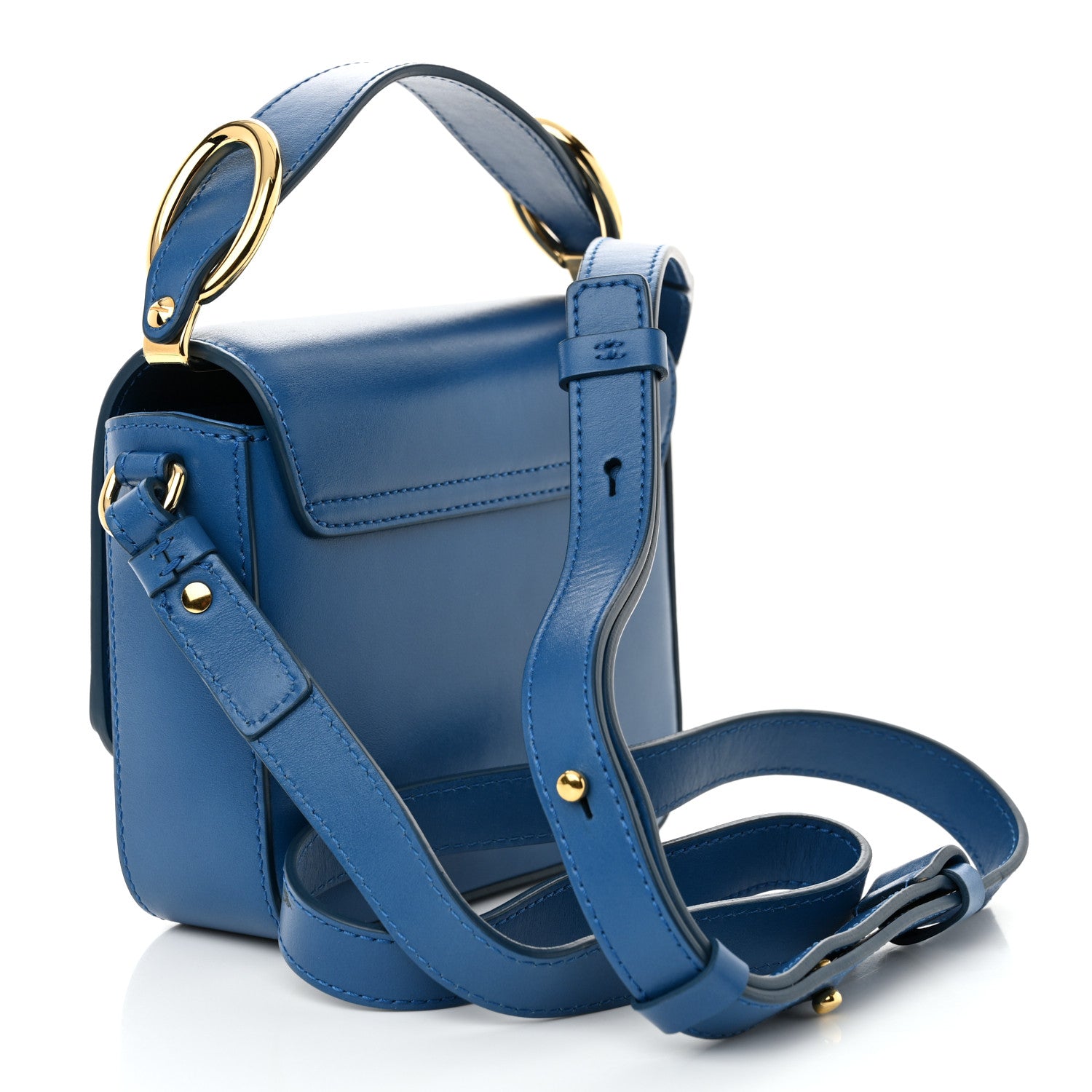 Shiny Calfskin Suede Mini C Bag Smoky Blue