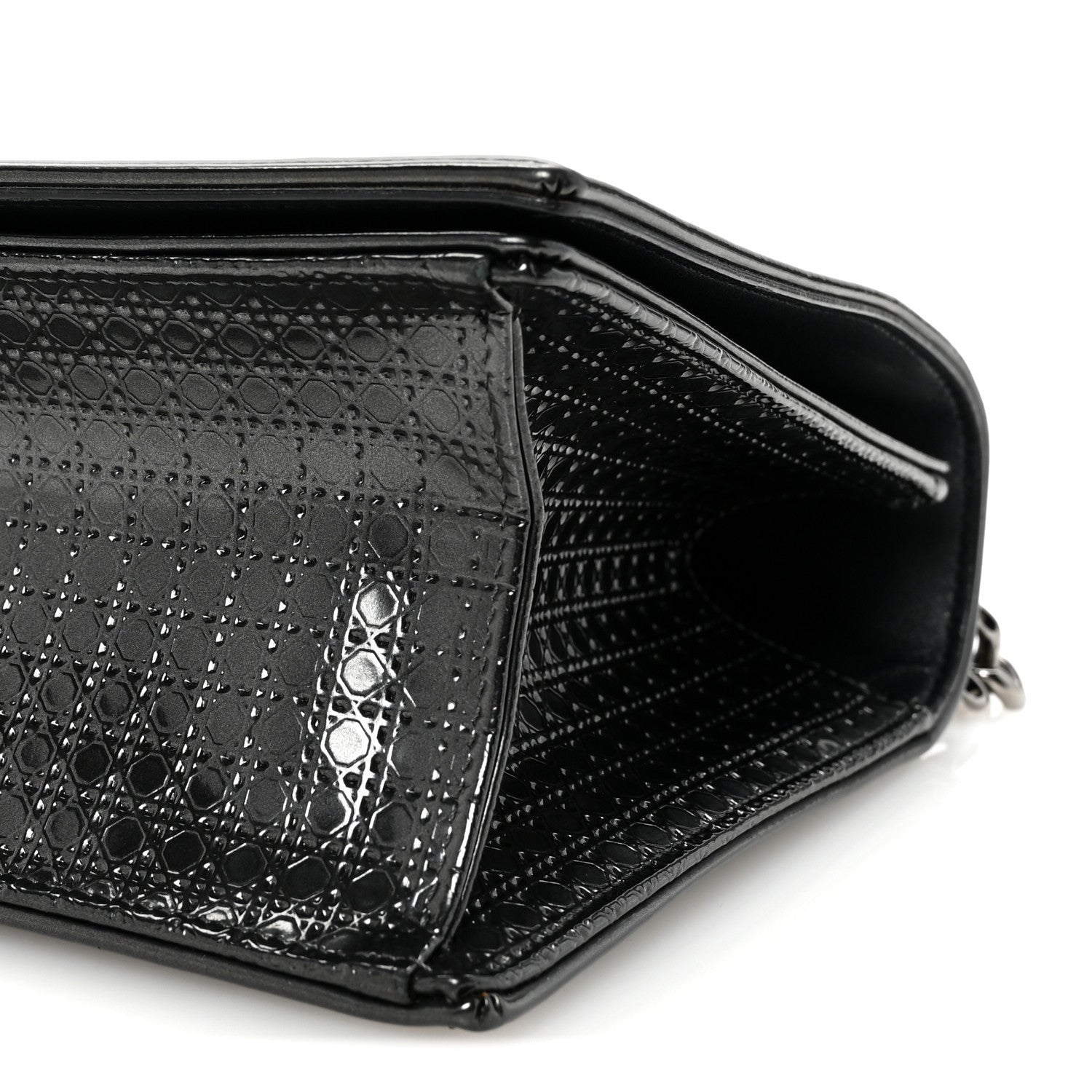 Metallic Patent Micro-Cannage Medium Diorama Flap Bag Onyx Black