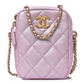 Iridescent Caviar Quilted Vertical My Perfect Camera Case Pink