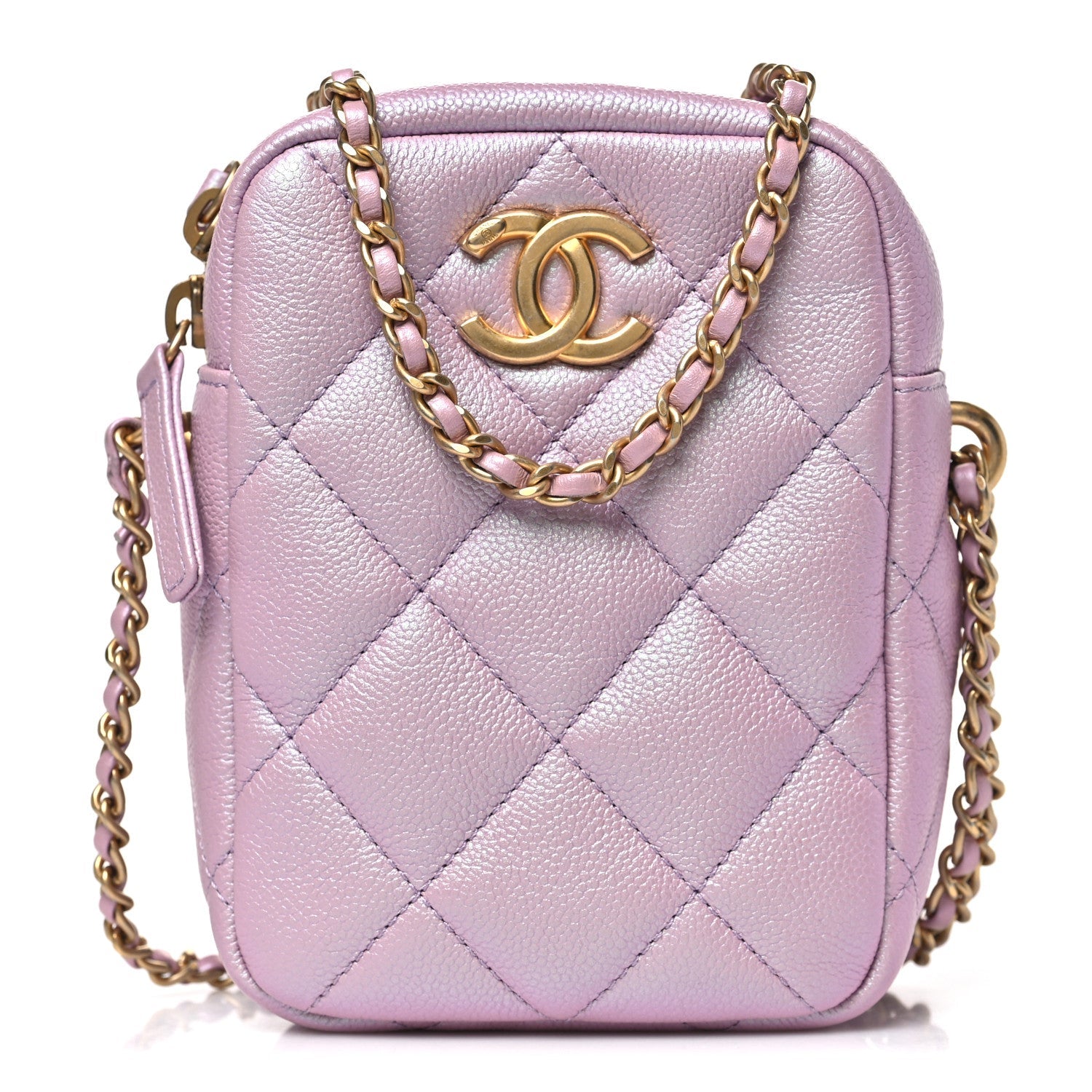 Iridescent Caviar Quilted Vertical My Perfect Camera Case Pink