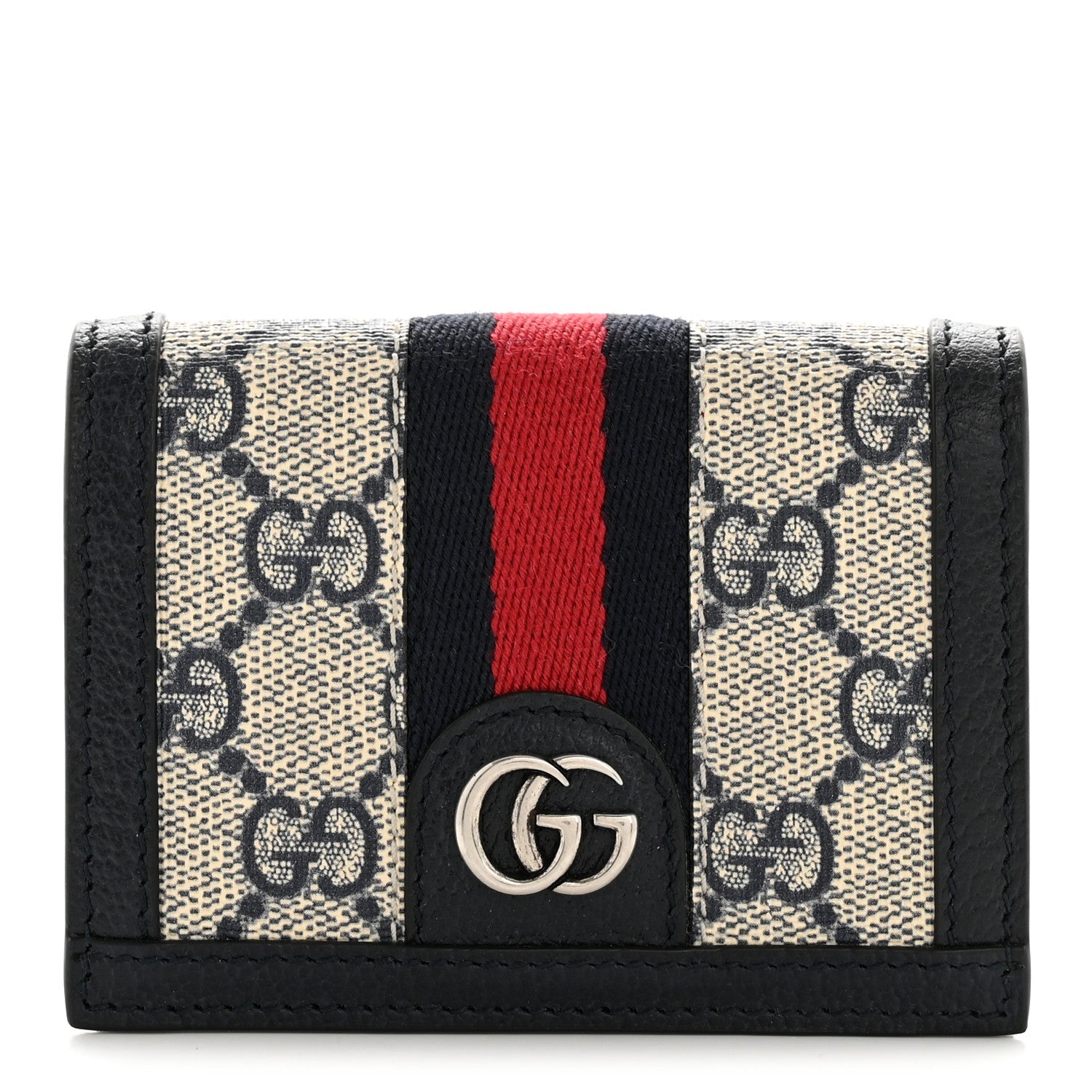 GG Supreme Monogram Textured Dollar Calfskin Web Ophidia  Case Beige Blue