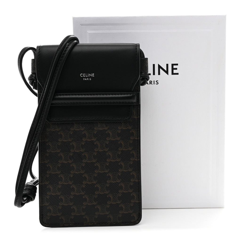 Triomphe Canvas Lambskin Phone Pouch With Flap Black