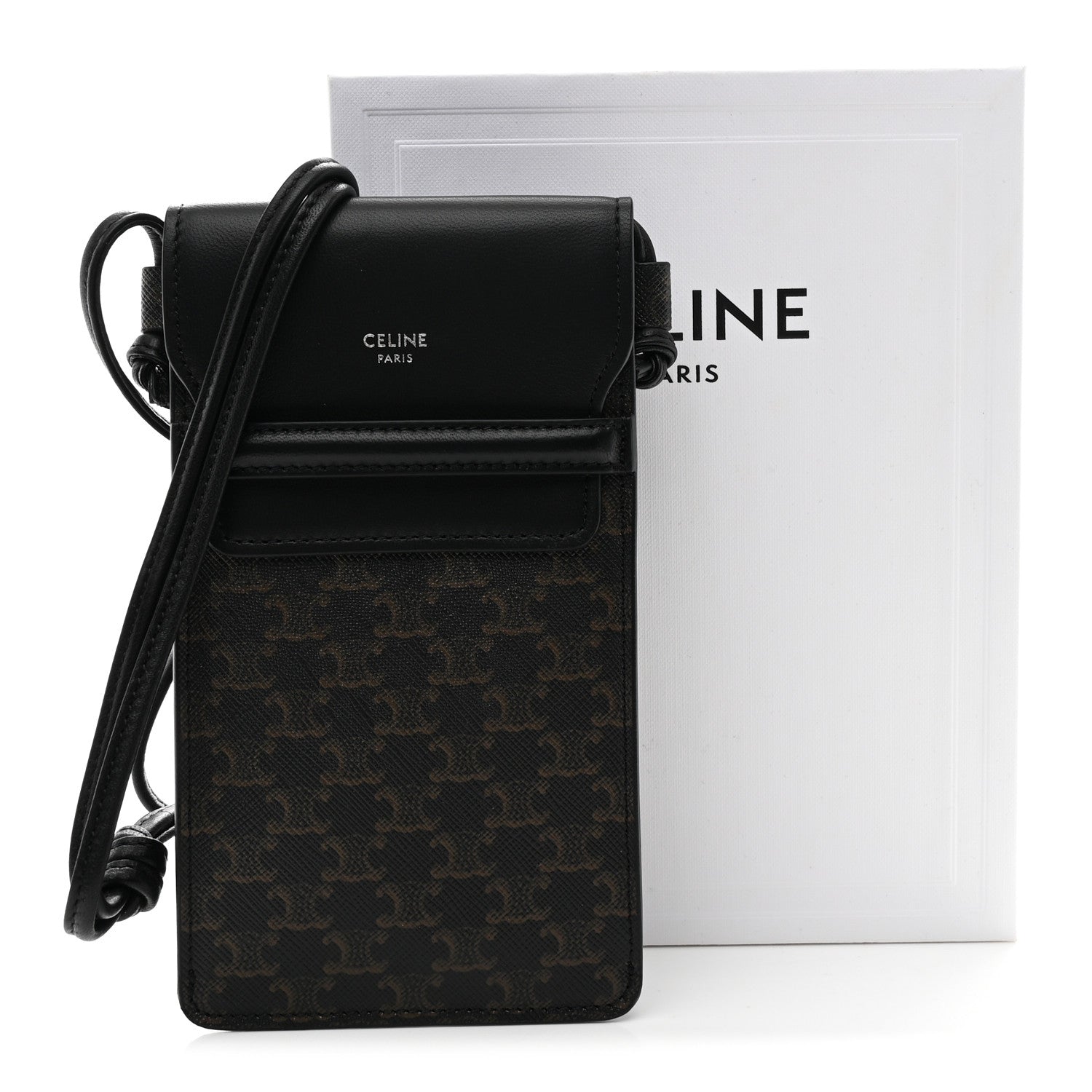 Triomphe Canvas Lambskin Phone Pouch With Flap Black