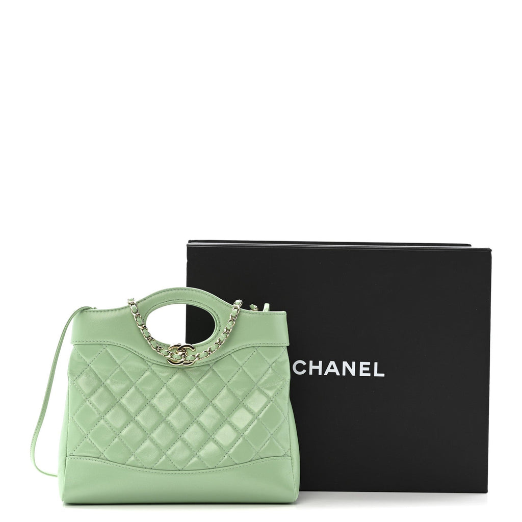 Shiny Lambskin Quilted Mini 31 Shopping Bag Light Green
