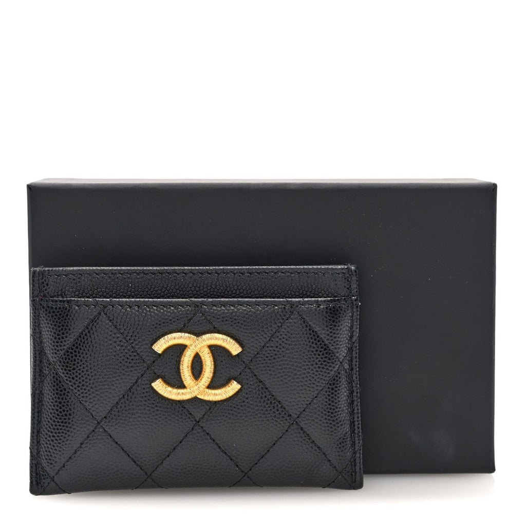 Caviar Quilted Textured CC  Holder Black