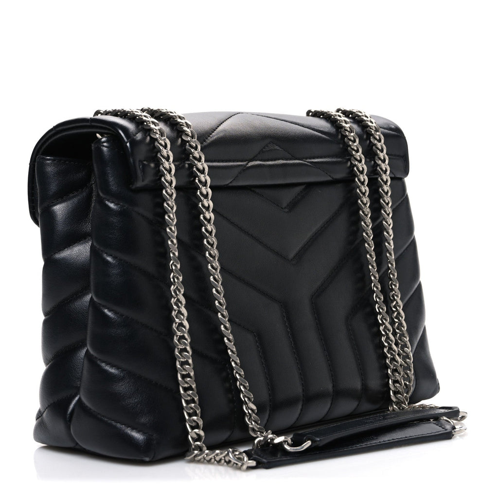 Calfskin Y Quilted Monogram Small Loulou Chain Satchel Black