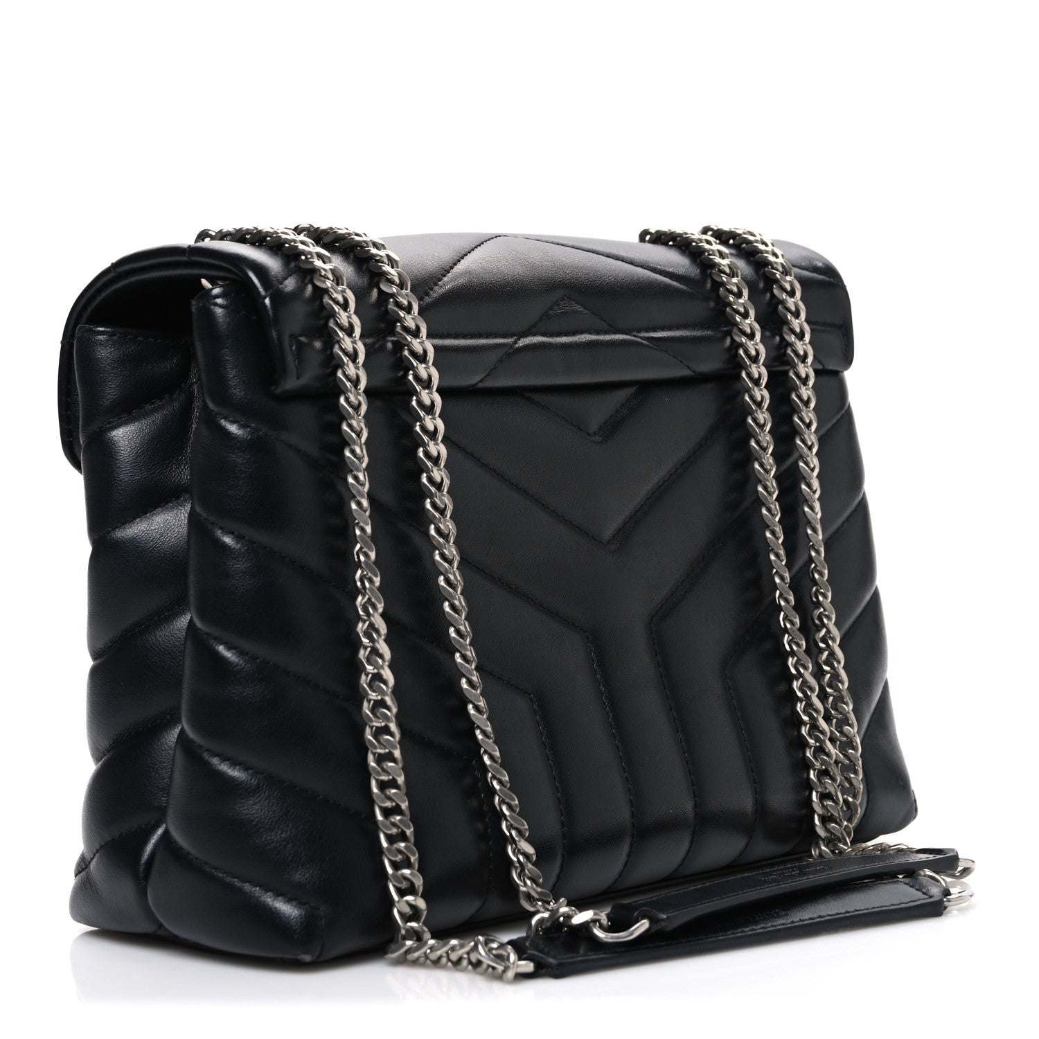 Calfskin Y Quilted Monogram Small Loulou Chain Satchel Black