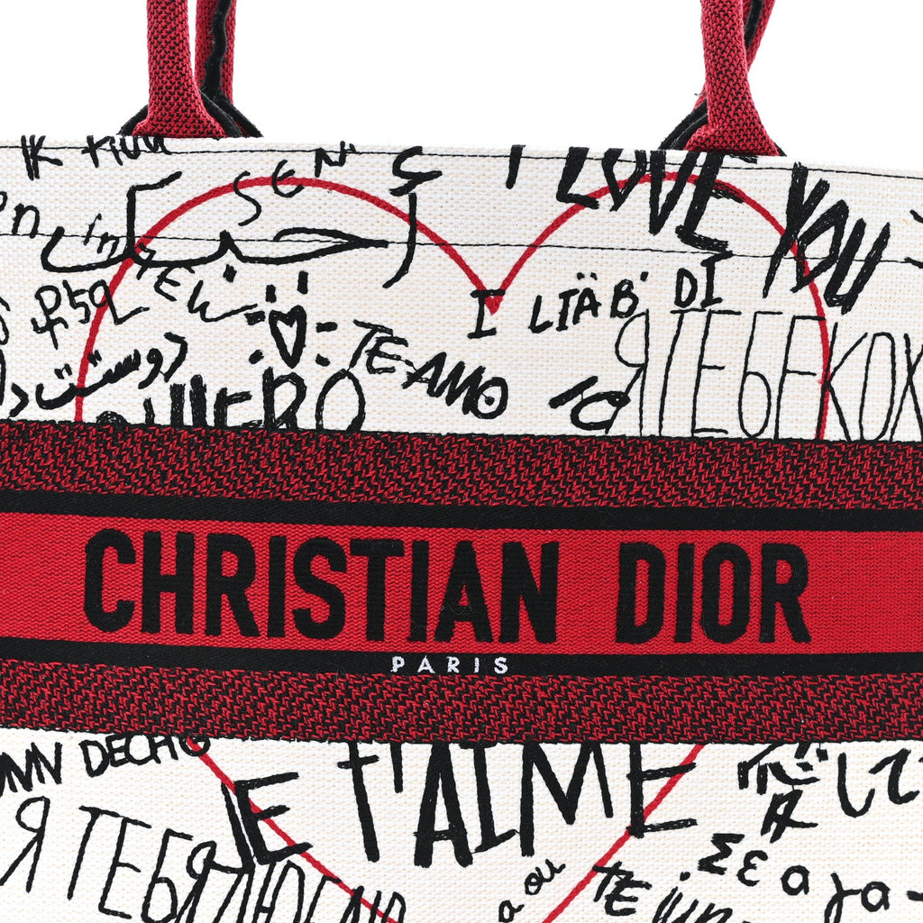 Canvas Embroidered Medium Dioramour Graffiti Book Tote Latte Multicolor