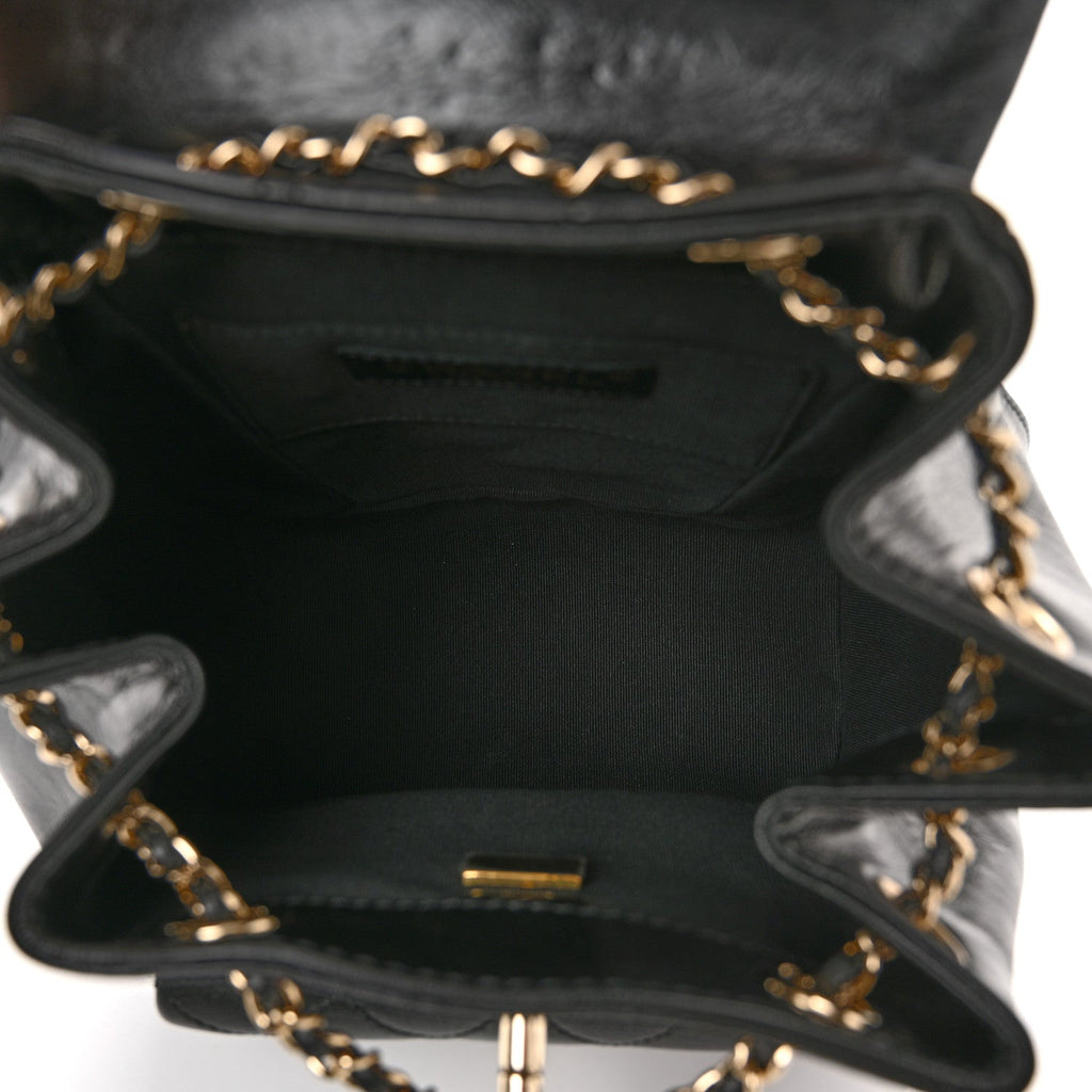 Glazed Aged Calfskin Quilted Small Duma Drawstring Backpack Black