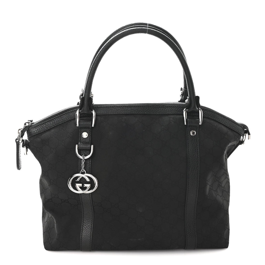 Nylon Monogram Medium GG Charm Dome Satchel Black