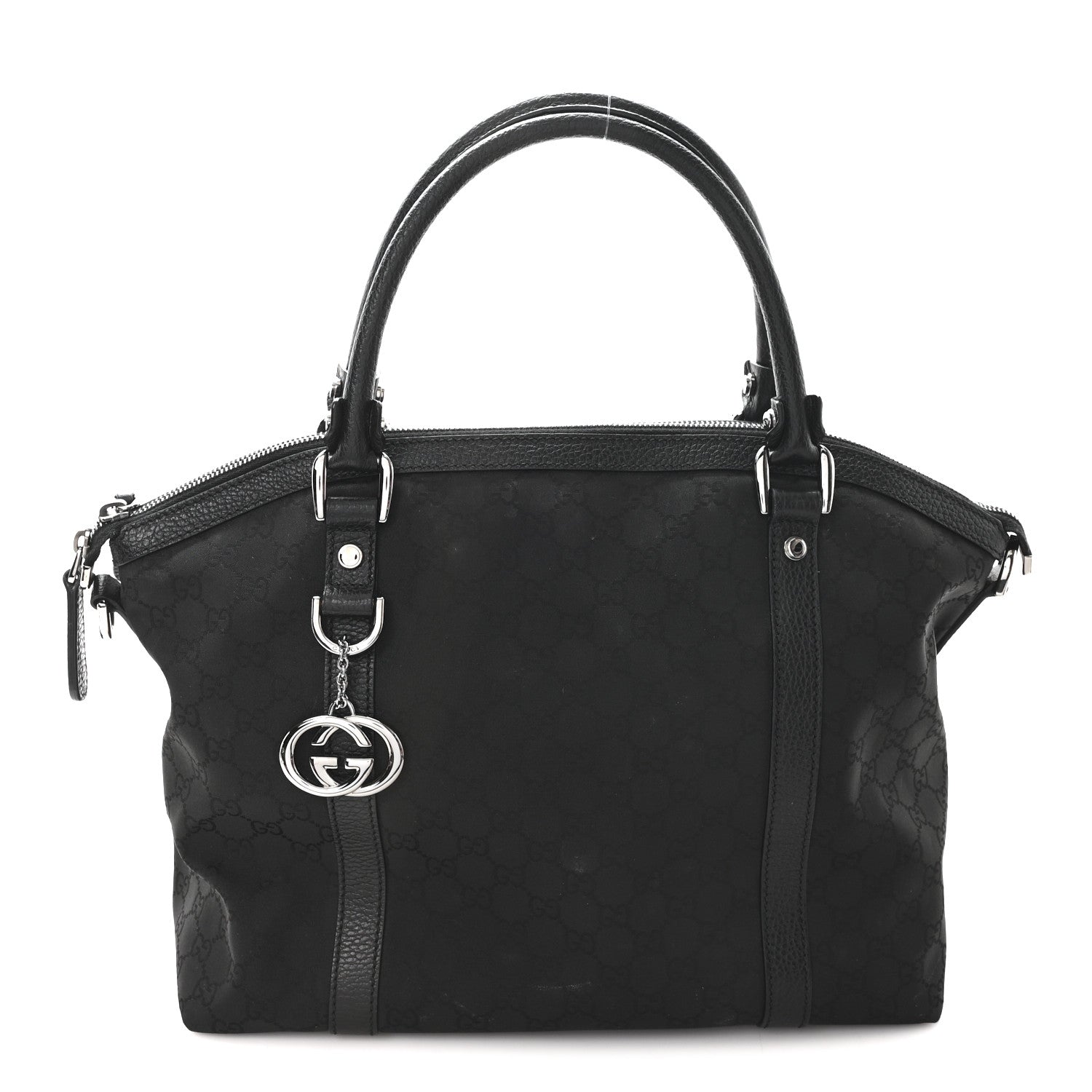 Nylon Monogram Medium GG Charm Dome Satchel Black