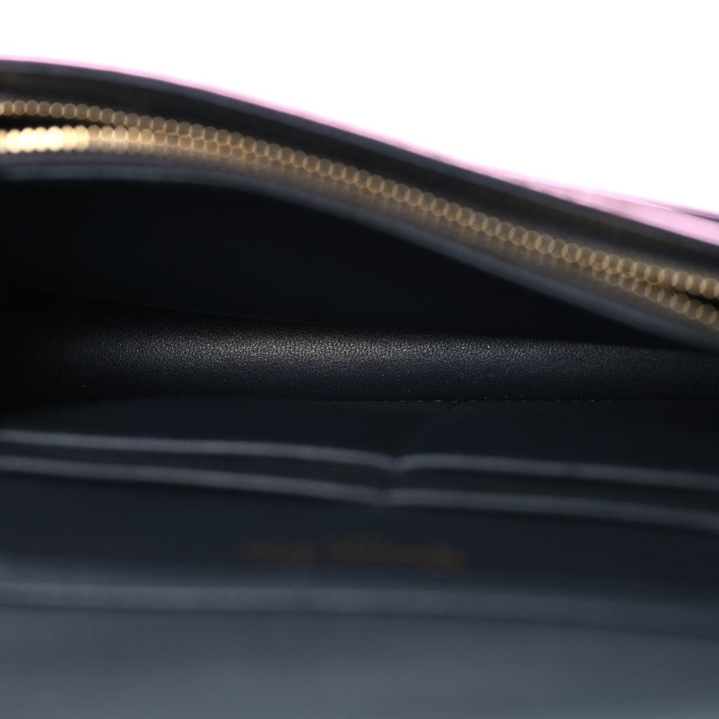 Metallic Patent Micro-Cannage Diorama Wallet on Chain Pouch Pink