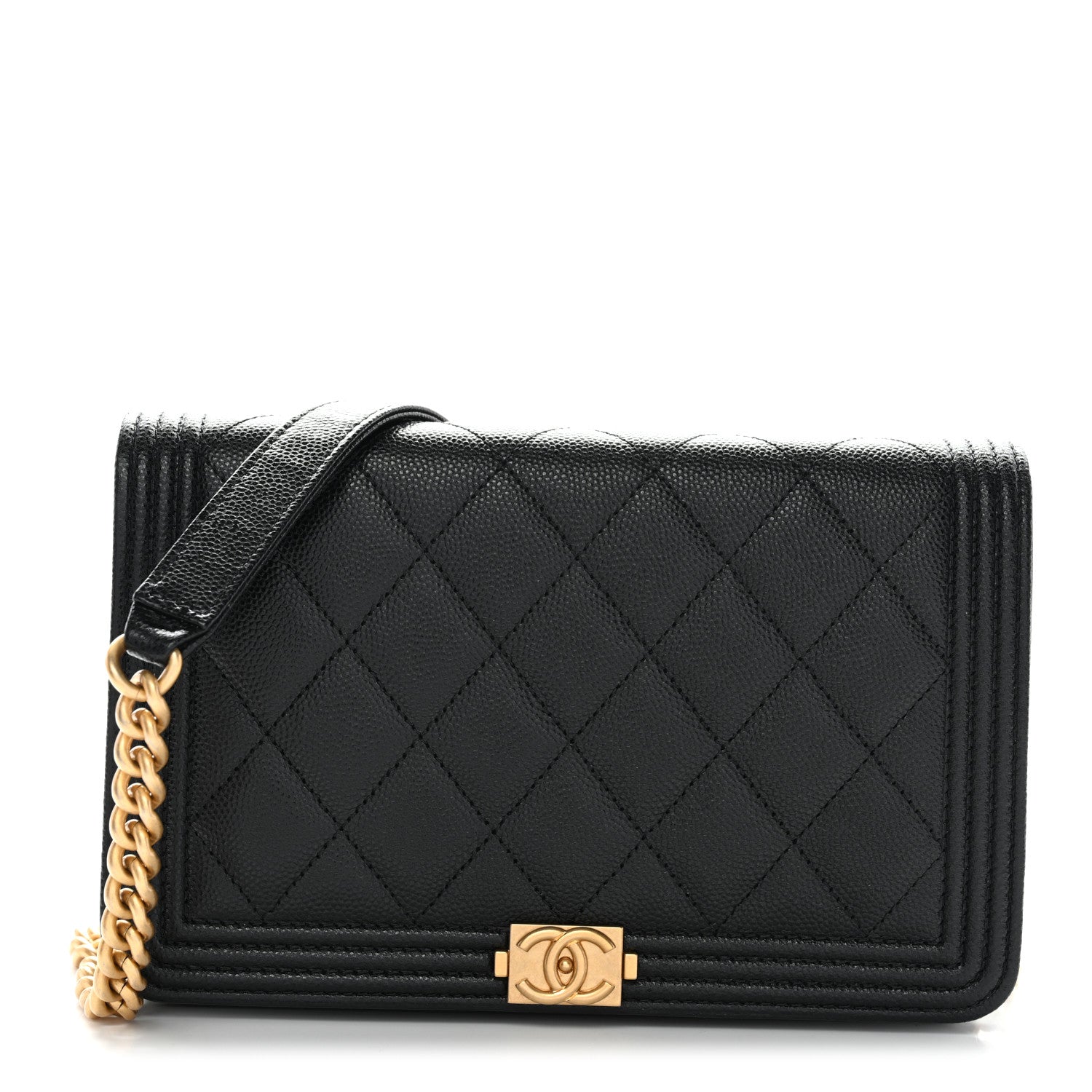Caviar Quilted Boy Wallet On Chain WOC Black