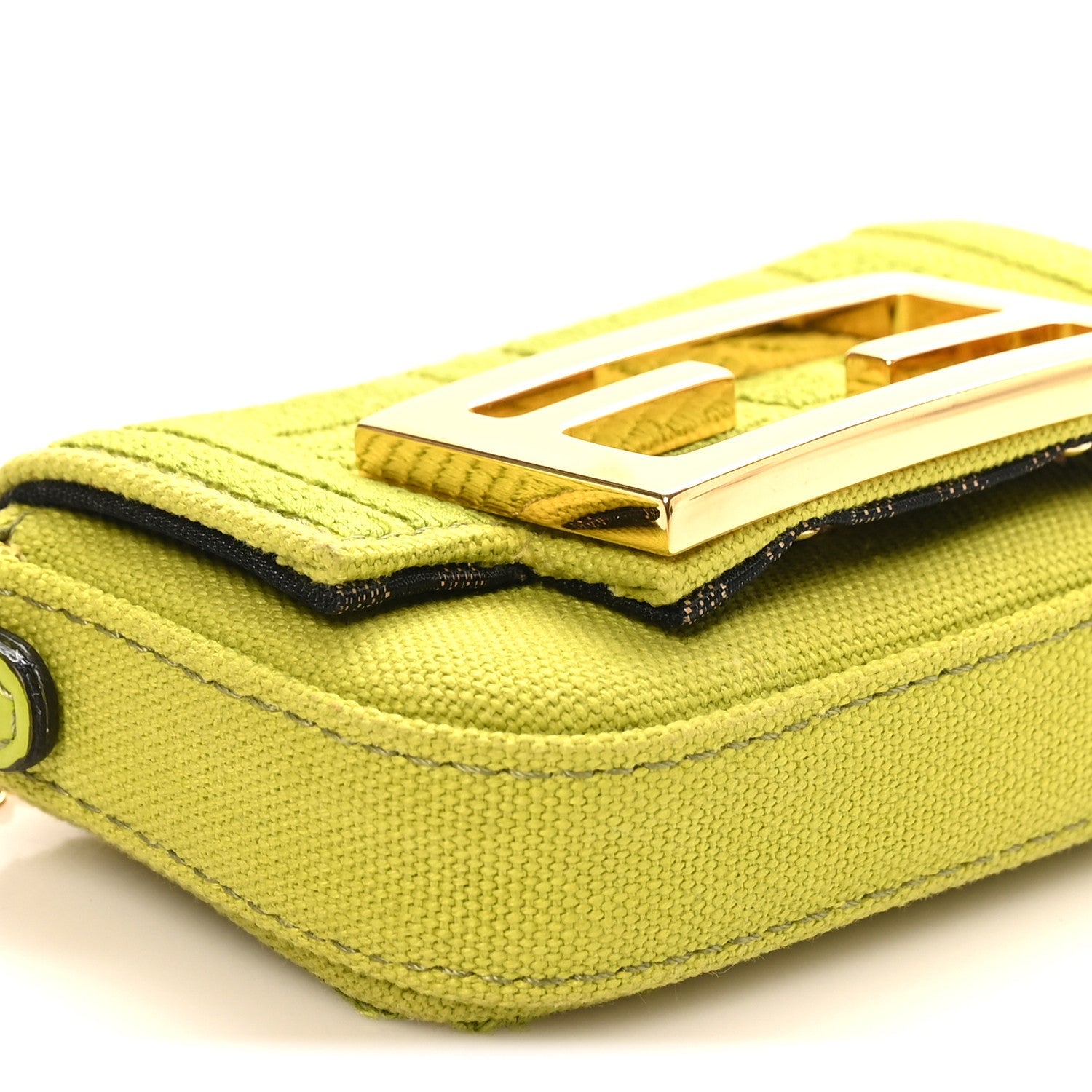 Canvas Vitello King FF Embroidered Nano Maxi Buckle Baguette Charm Wasabi