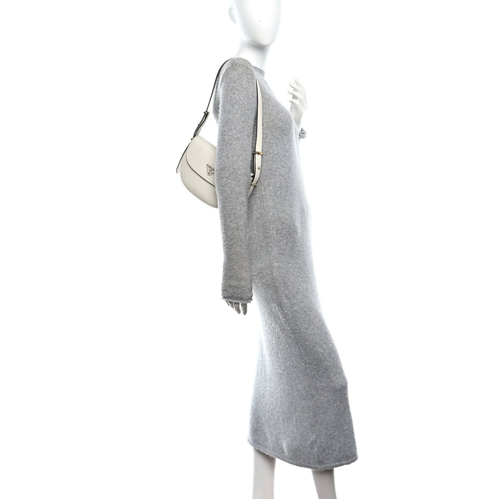 Soft Calfskin Triangle Arque Flap Shoulder Bag White