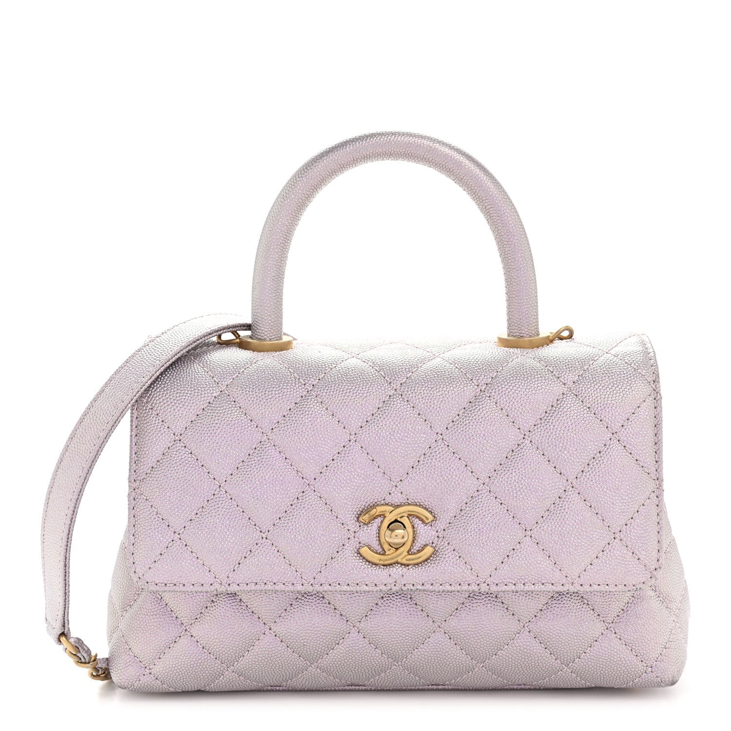 Metallic Caviar Quilted Mini Coco Handle Flap Light Pink