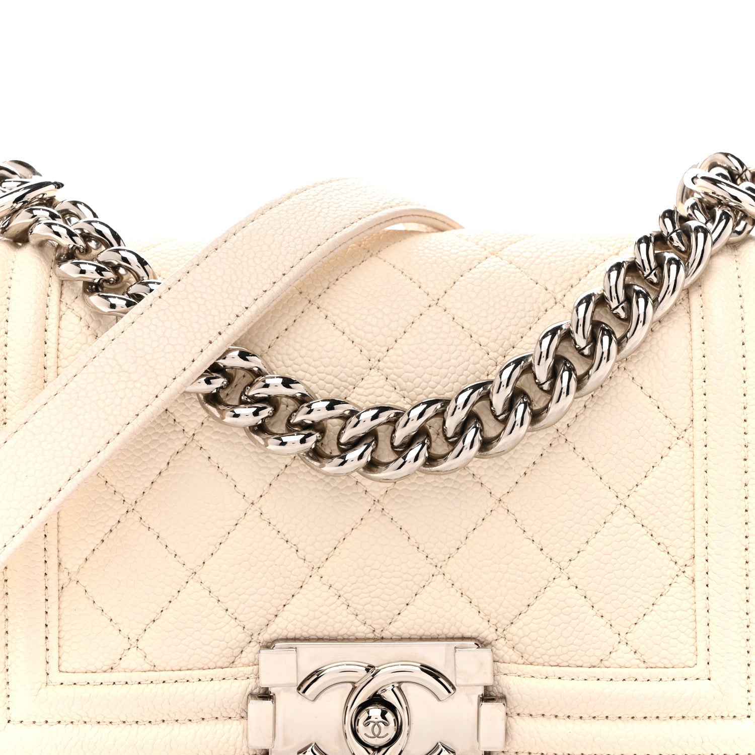 Caviar Quilted Small Boy Flap White