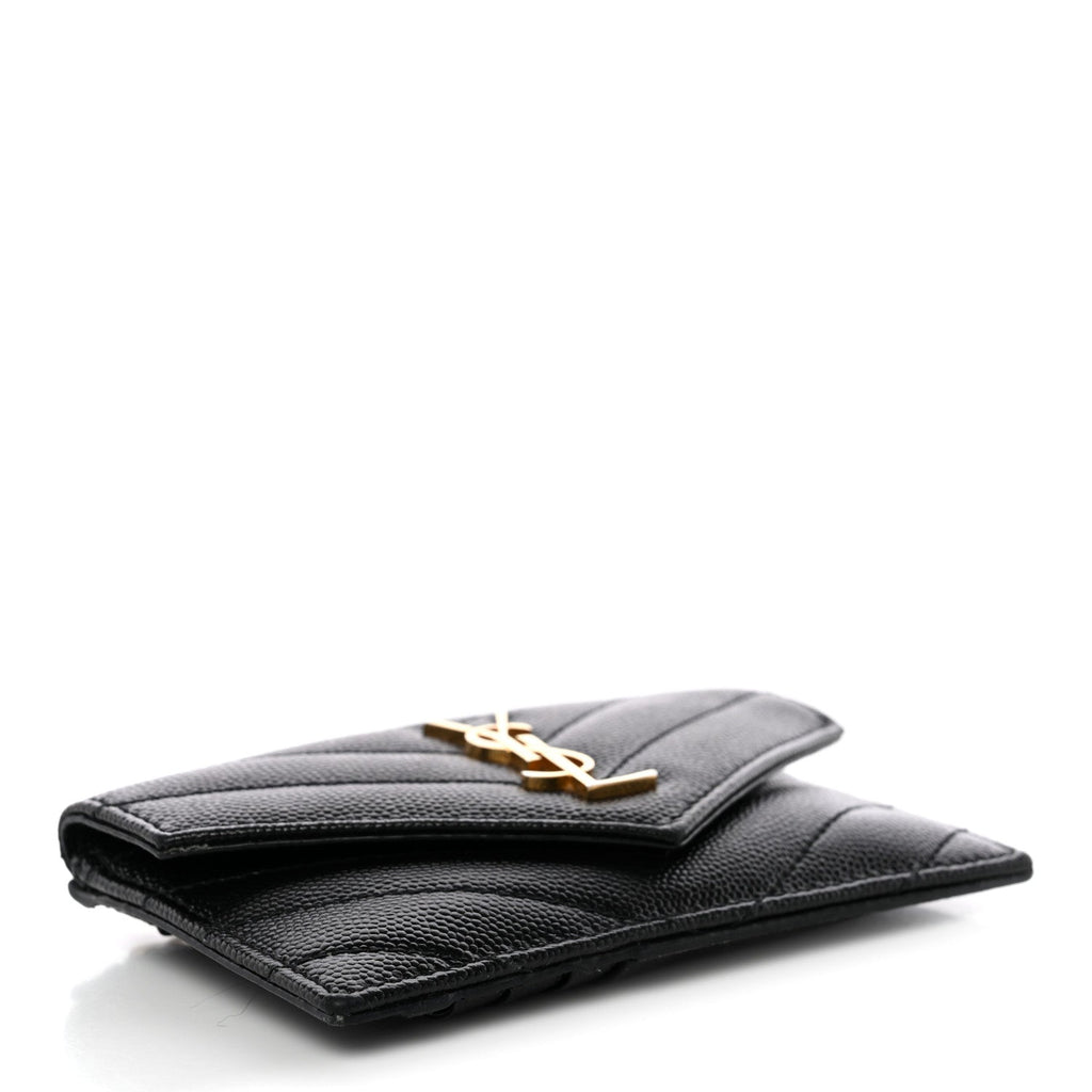 Grain De Poudre Matelasse Chevron Monogram Compact Wallet Black