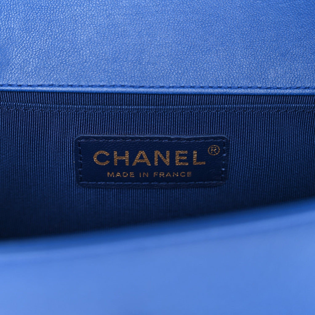 Lambskin Quilted Small Boy Flap Blue