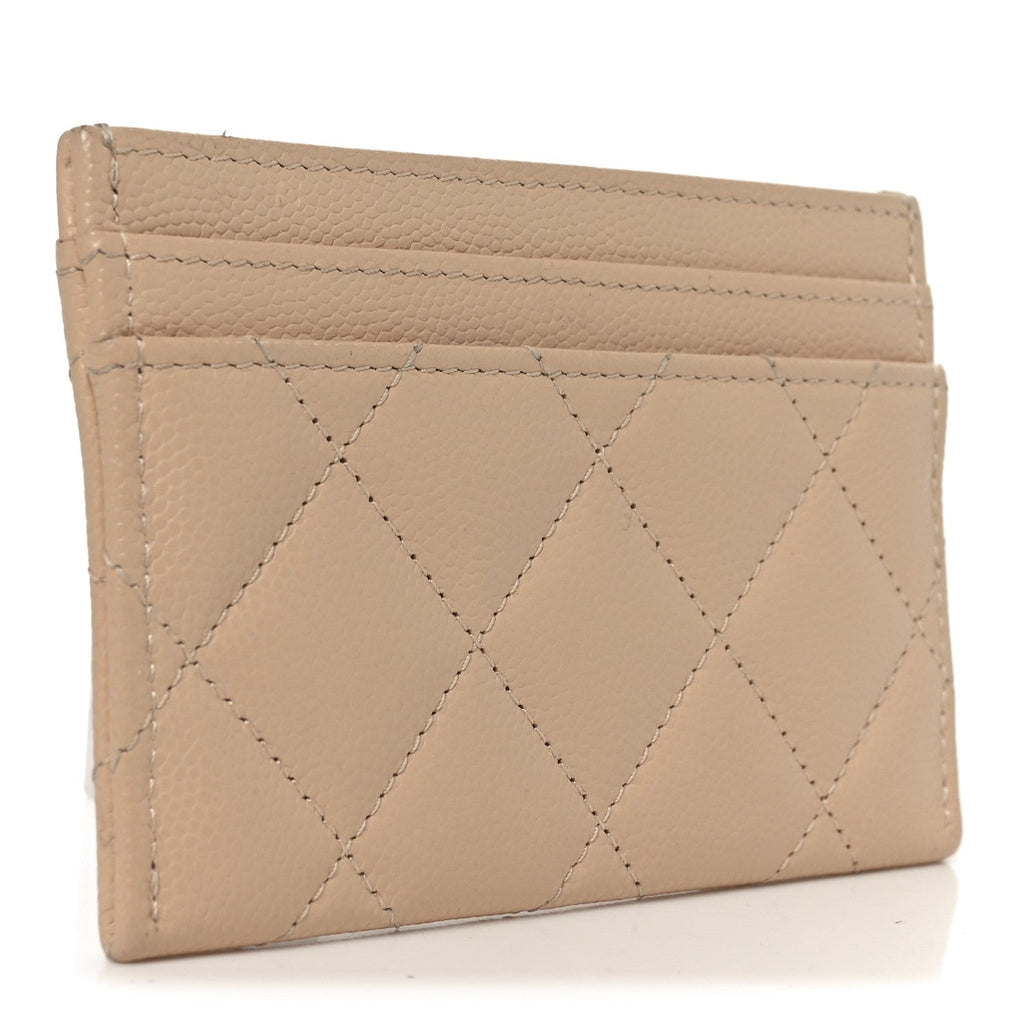 Caviar Quilted Textured CC  Holder Beige
