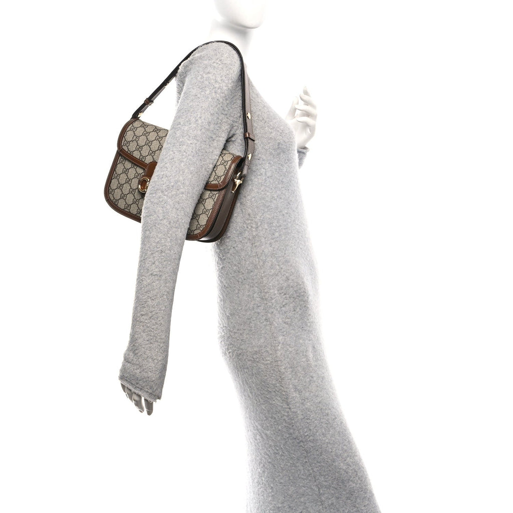 GG Supreme Monogram Horsebit 1955 Shoulder Bag Beige Brown Sugar