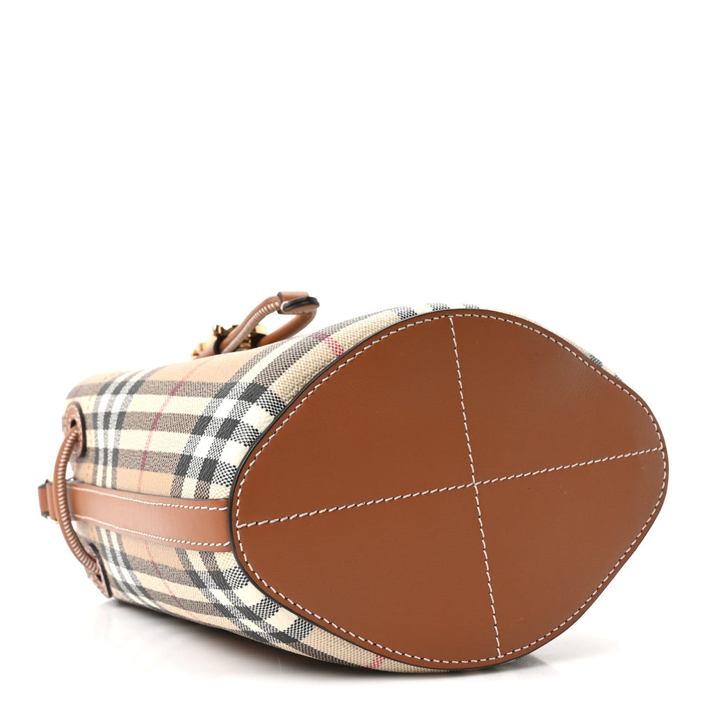 E-Canvas Vintage Check Mini Drawstring Bucket Bag Briar Brown